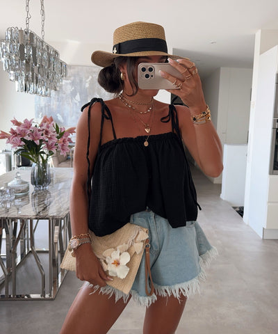Musselin Top Leann Schwarz Ladypolitan ♡