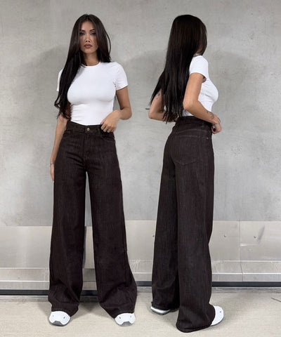 Stretch Wide Leg Jeans Fina Grau Ladypolitan ♡