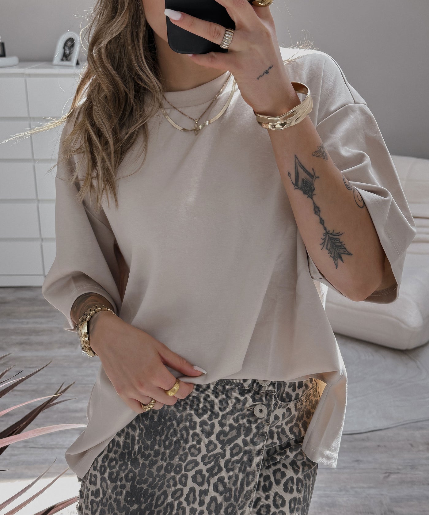 Baumwoll T-Shirt Blaire Beige Ladypolitan ♡
