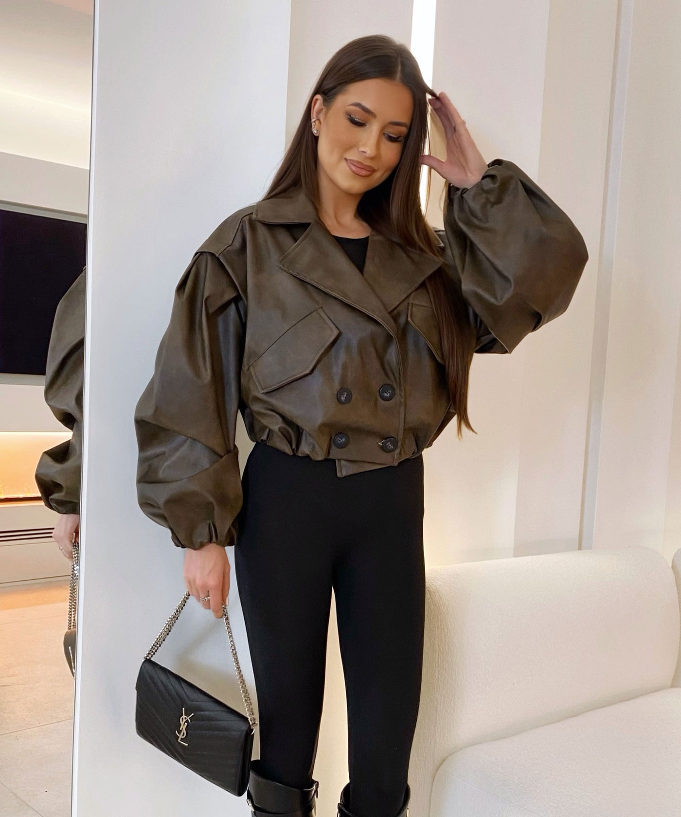 Oversize Lederjacke Drina Braun