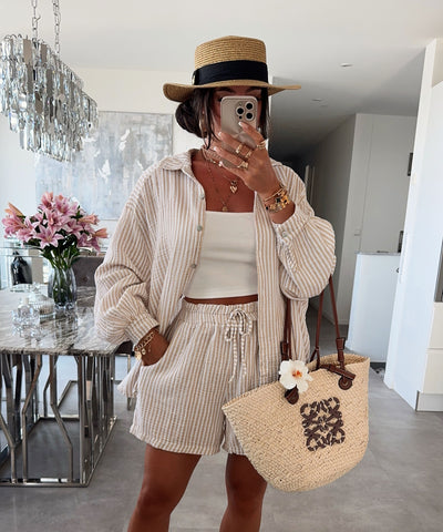 Musselin Set Laya Streifen Beige Ladypolitan ♡