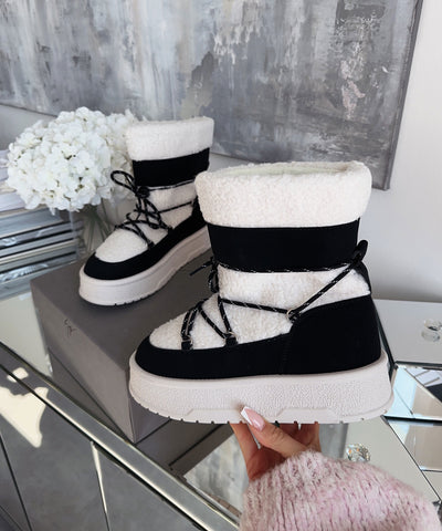 Gefütterte Teddyschnee Schuhe Mea Weiß Schwarz  Ladypolitan ♡   