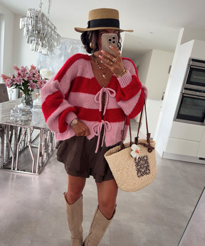 Cardigan Schleife Fia Streifen Rosa Rot Ladypolitan ♡