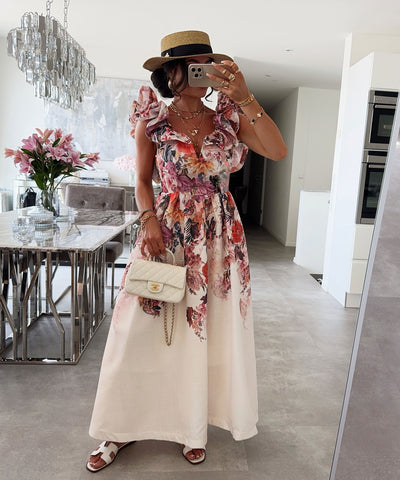 Baumwoll-Leinen-Kleid Amalia Beige Ladypolitan ♡
