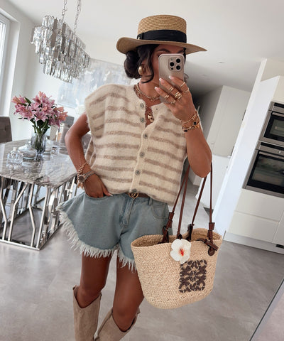 Kurzarm Cardigan Nalya Beige Taupe Ladypolitan ♡