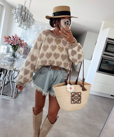 Pullover Mona Herzen Taupe Ladypolitan ♡