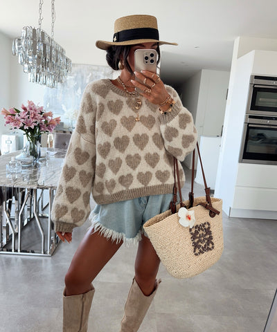 Pullover Mona Herzen Taupe Ladypolitan ♡