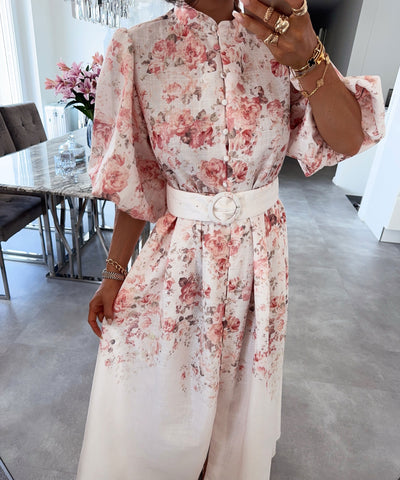 Baumwoll-Leinen-Kleid Elula Beige Ladypolitan ♡