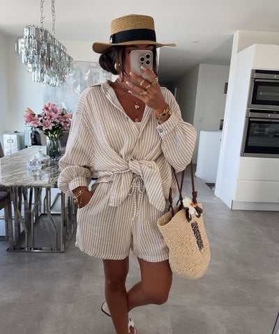 Musselin Bluse Laya Streifen Beige Ladypolitan ♡