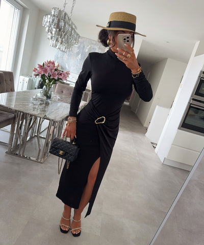 Kleid Linova mit Schlitz Schwarz Ladypolitan ♡