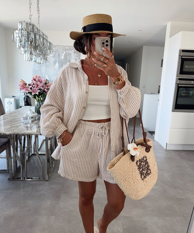 Musselin Set Laya Streifen Beige Ladypolitan ♡