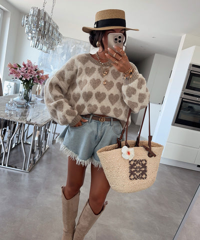 Pullover Mona Herzen Taupe Ladypolitan ♡