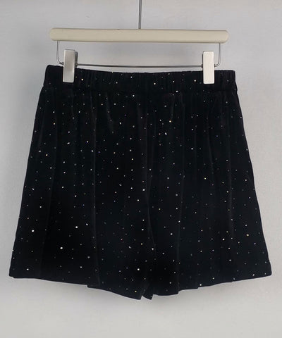 Samt Shorts Lia mit Strass Schwarz