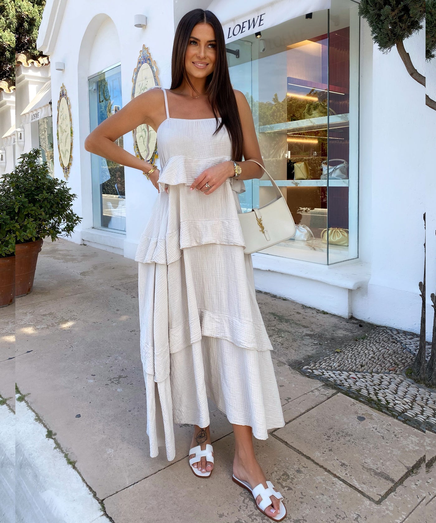 Musselin Maxi Kleid Aradi Beige Ladypolitan ♡