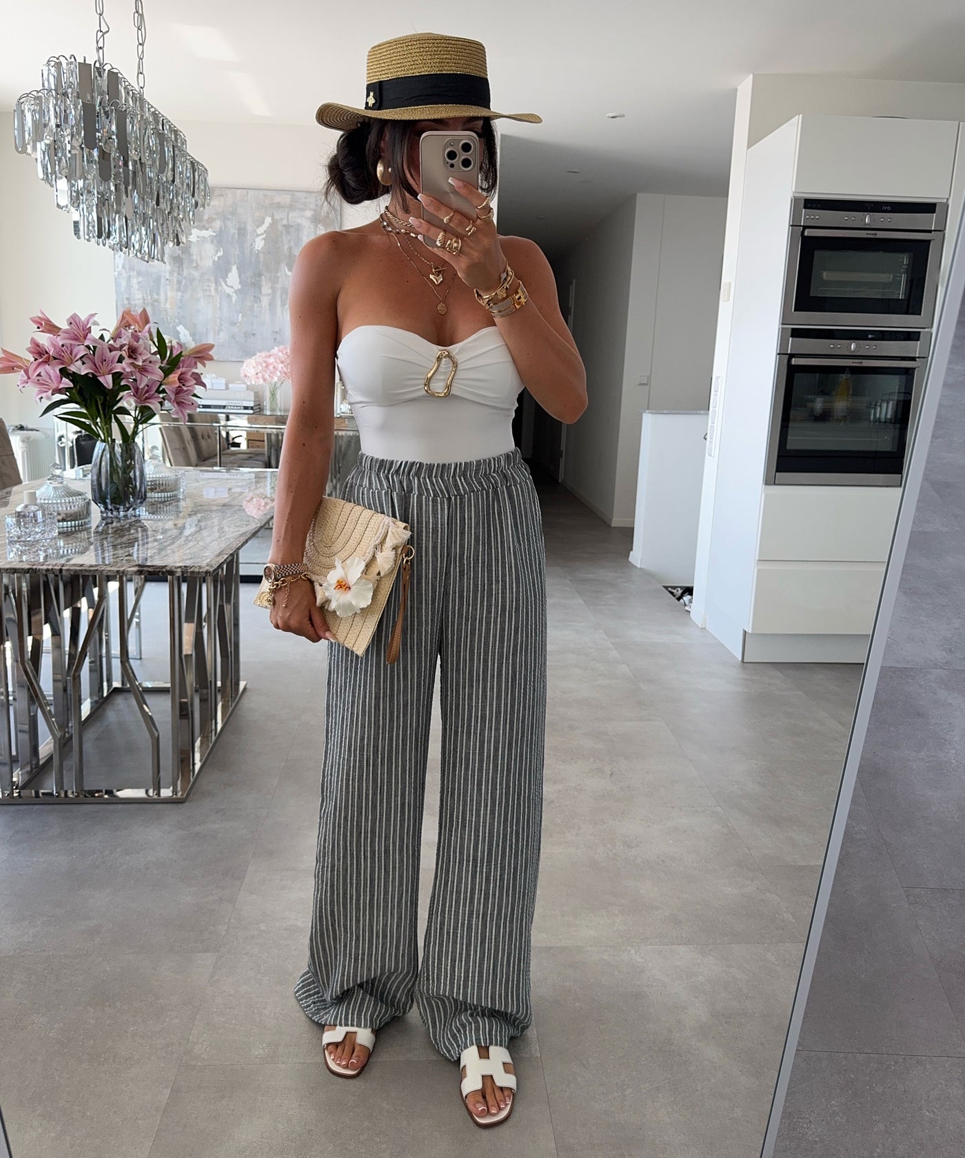 Stoffhose Emalia Streifen Grau Ladypolitan ♡