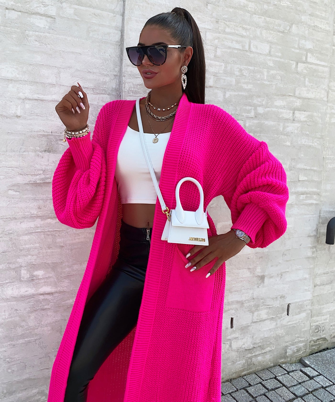 Cardigan Leilani lang Fuchsia Pink  Ladypolitan - Fashion Onlineshop für Damen   