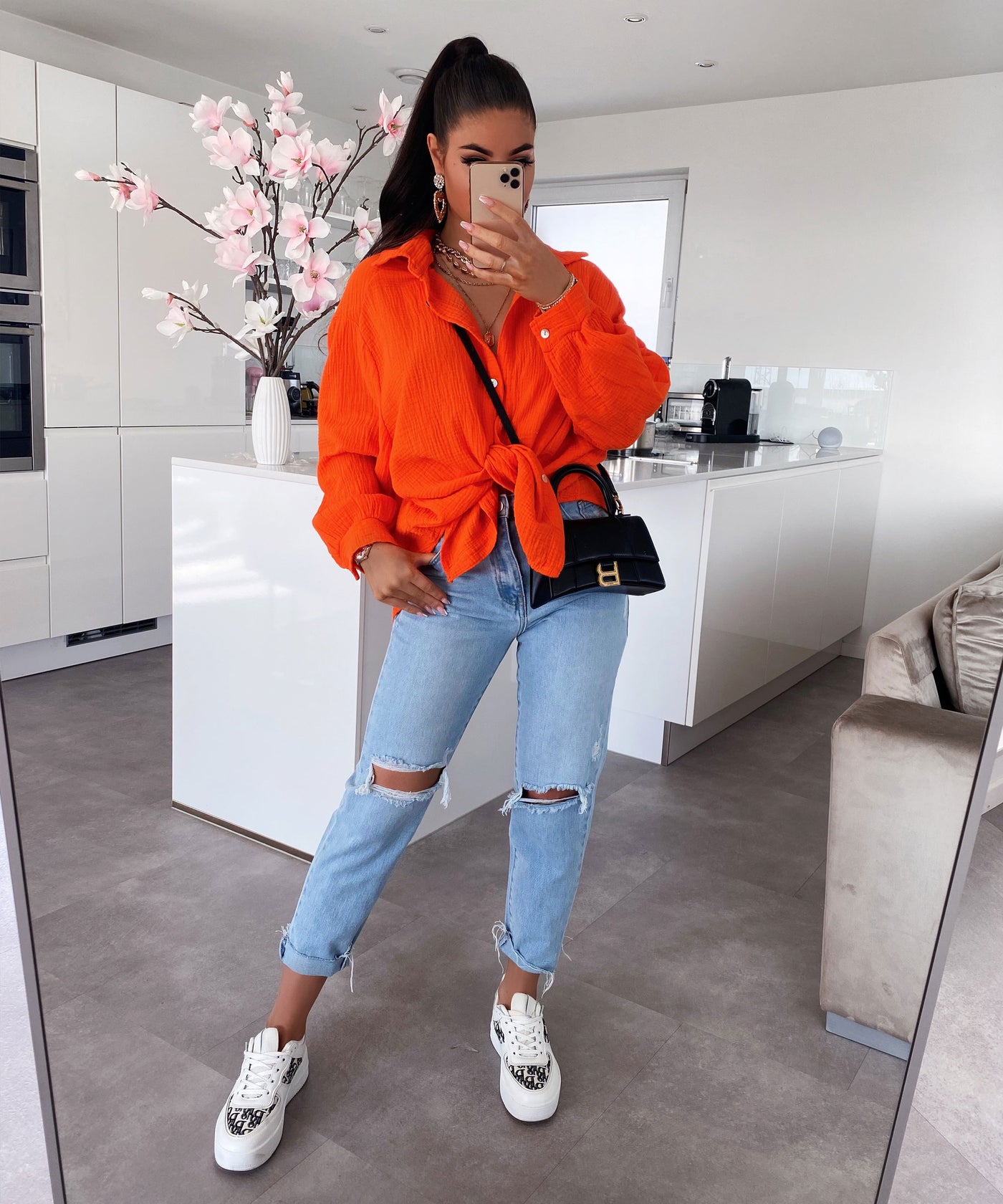 Oversize Musselin Bluse Freya Orange Kurz  Ladypolitan - Fashion Onlineshop für Damen   