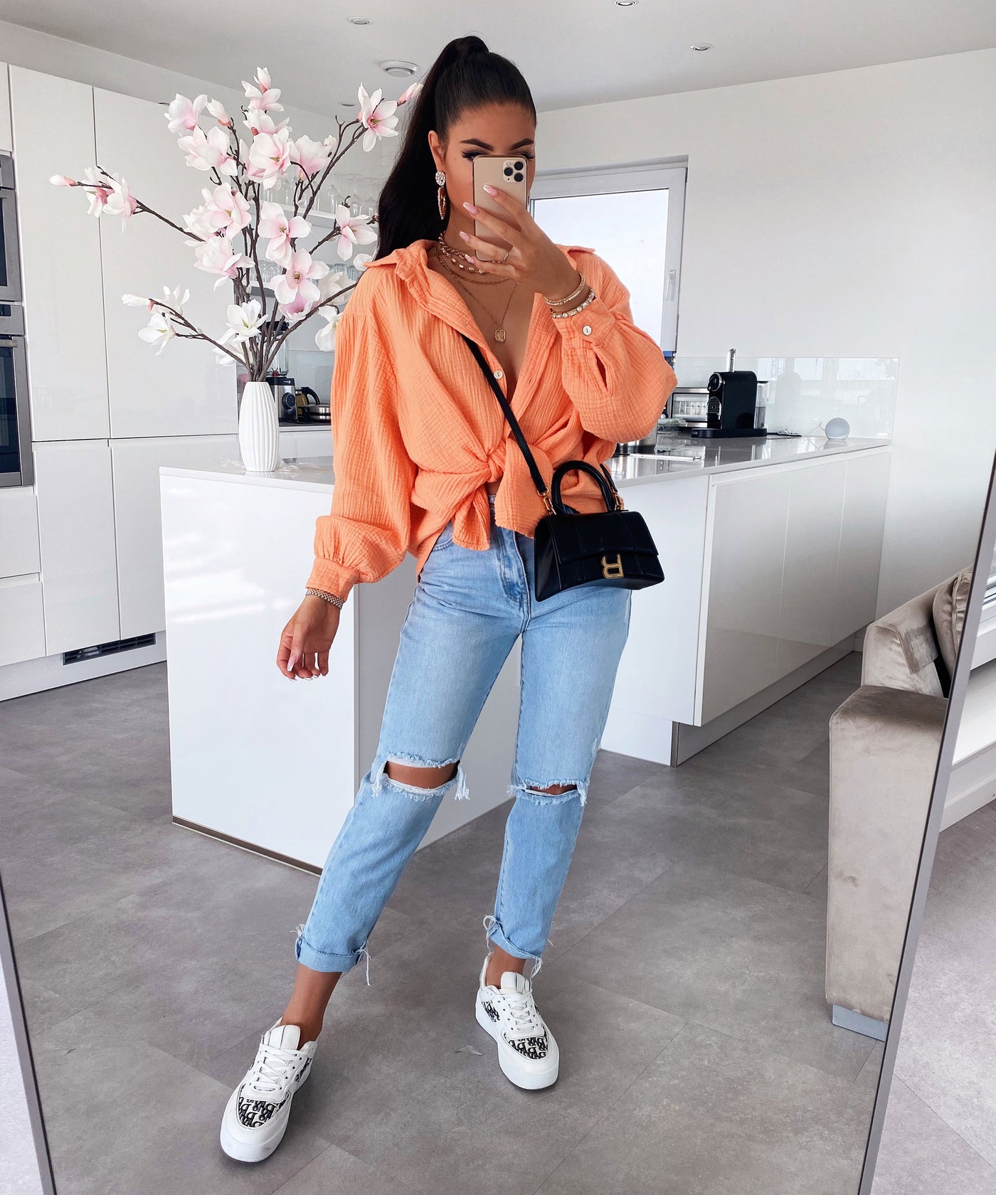 Oversize Musselin Bluse Freya Pastel Orange Kurz  Ladypolitan - Fashion Onlineshop für Damen   