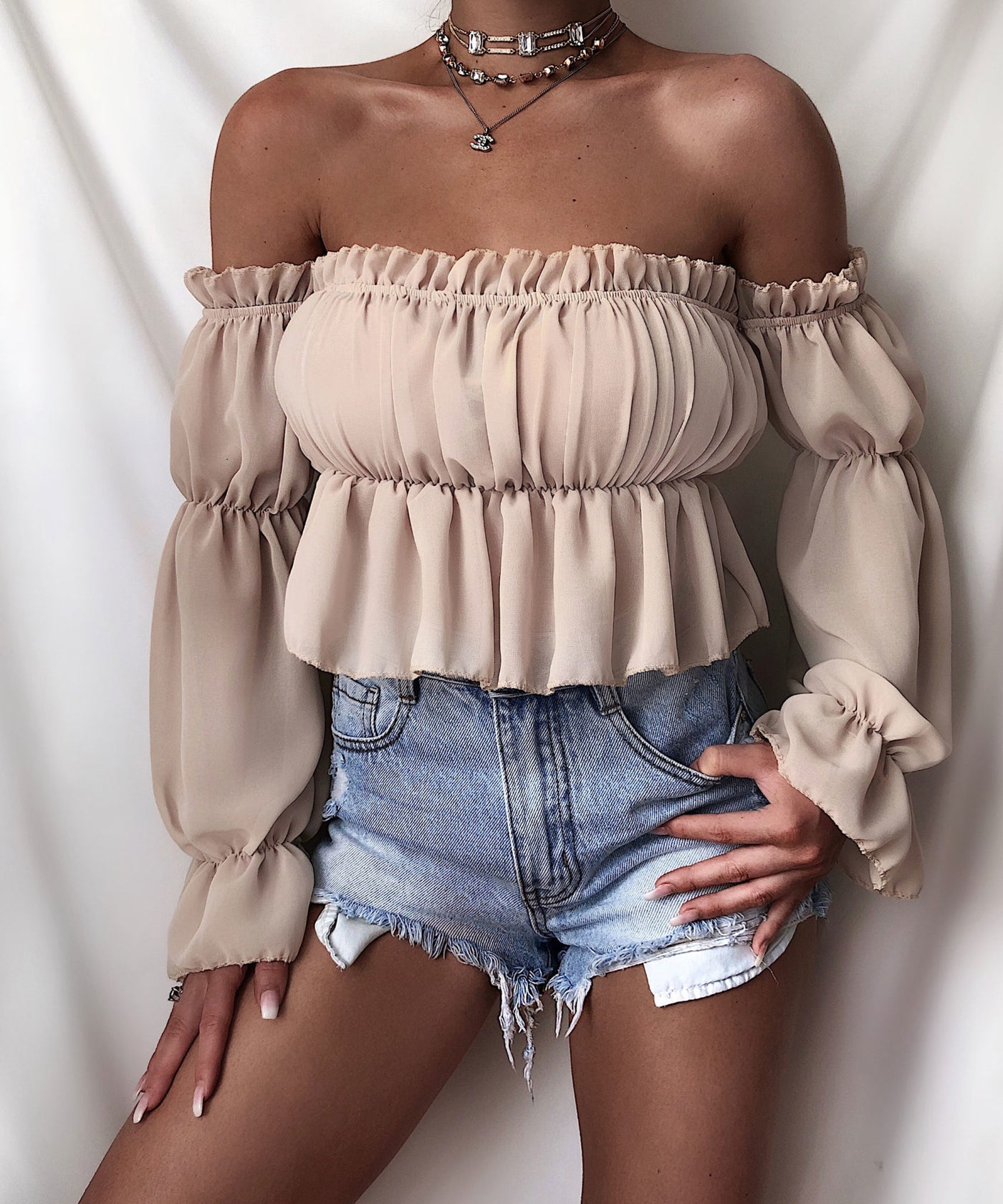 Bluse Jana Crop Beige  Ladypolitan - Fashion Onlineshop für Damen   