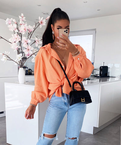 Oversize Musselin Bluse Freya Pastel Orange Kurz  Ladypolitan - Fashion Onlineshop für Damen   