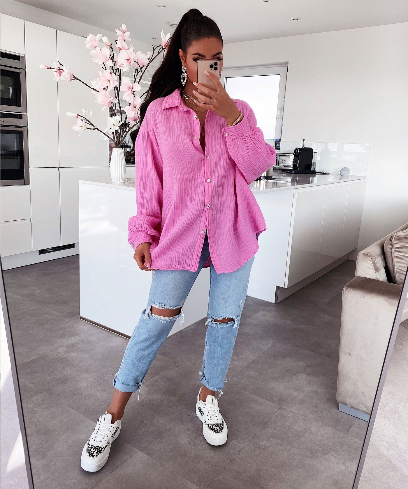 Oversize Musselin Bluse Freya Hellpink Kurz  Ladypolitan - Fashion Onlineshop für Damen   