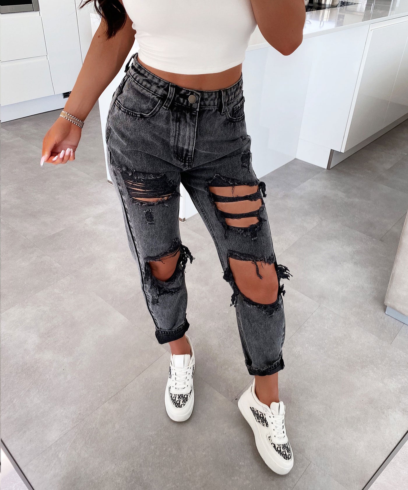 Mum Jeans Allyson Grau  Ladypolitan - Fashion Onlineshop für Damen   