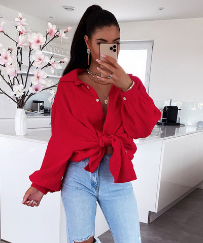 Oversize Musselin Bluse Freya Rot Kurz  Ladypolitan - Fashion Onlineshop für Damen   