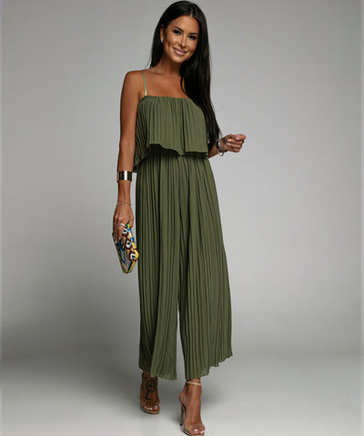 Eleganter Plissee Einteiler Khaki  Ladypolitan - Fashion Onlineshop für Damen   