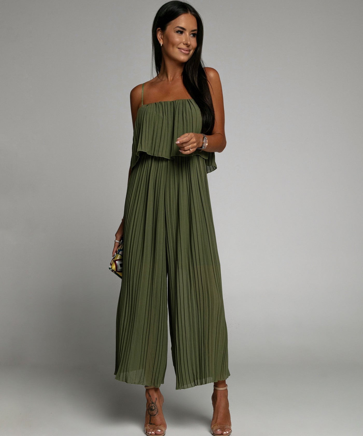 Eleganter Plissee Einteiler Khaki  Ladypolitan - Fashion Onlineshop für Damen   