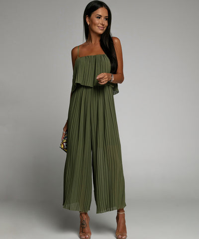Eleganter Plissee Einteiler Khaki  Ladypolitan - Fashion Onlineshop für Damen   