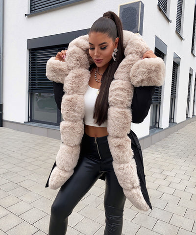 Kunstpelzjacke Glamour Black/Beige  Ladypolitan - Fashion Onlineshop für Damen   