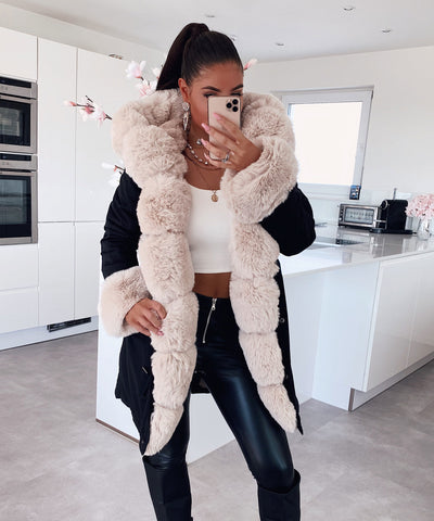 Kunstpelzjacke Glamour Black/Beige  Ladypolitan - Fashion Onlineshop für Damen   