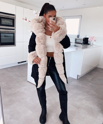 Kunstpelzjacke Glamour Black/Beige  Ladypolitan - Fashion Onlineshop für Damen   