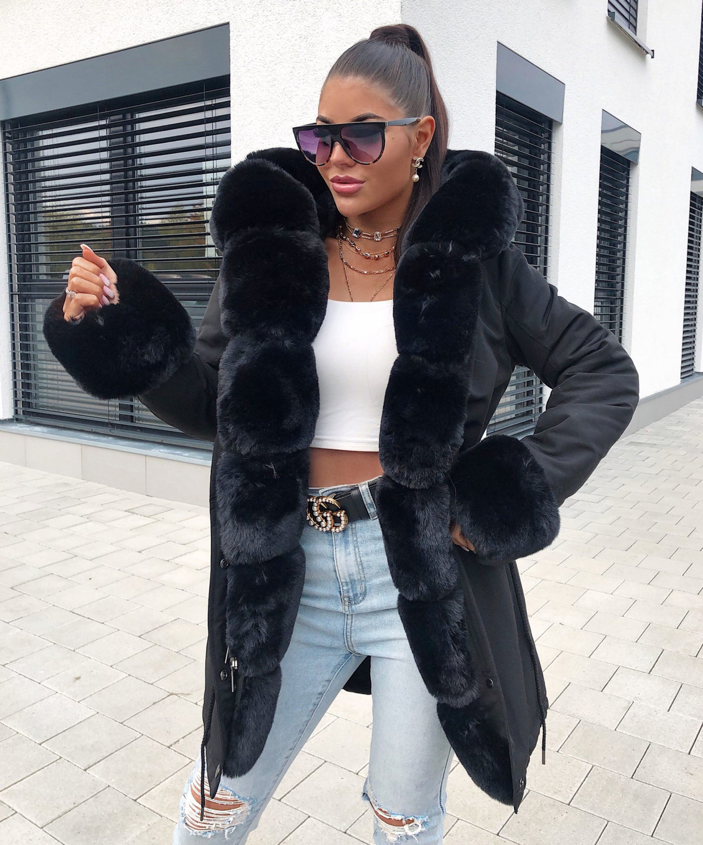 Kunstpelzjacke Glamour Schwarz  Ladypolitan - Fashion Onlineshop für Damen   