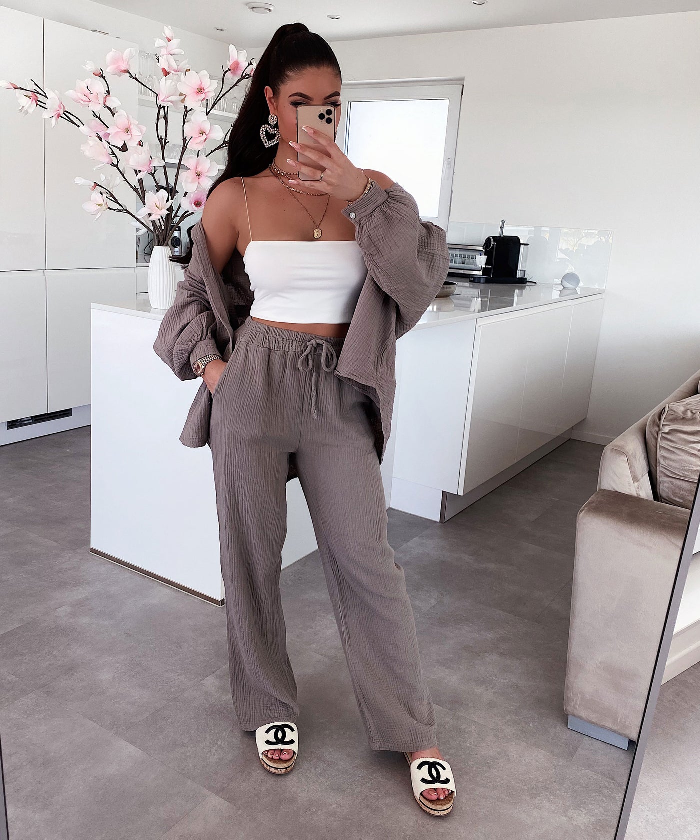 Musselin Hose Abril Taupe  Ladypolitan ♡   