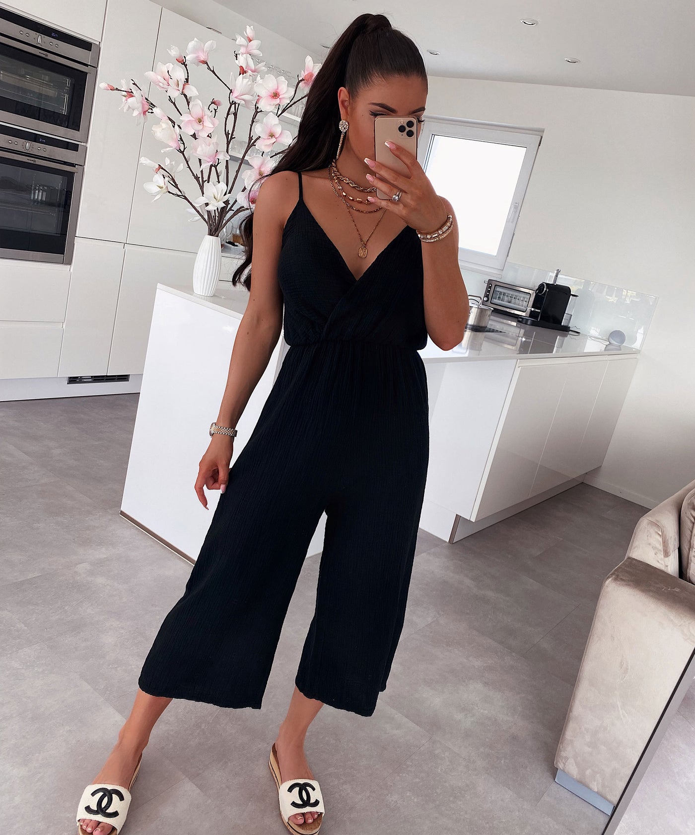 Musselin Jumpsuit Valeria Schwarz  Ladypolitan ♡   