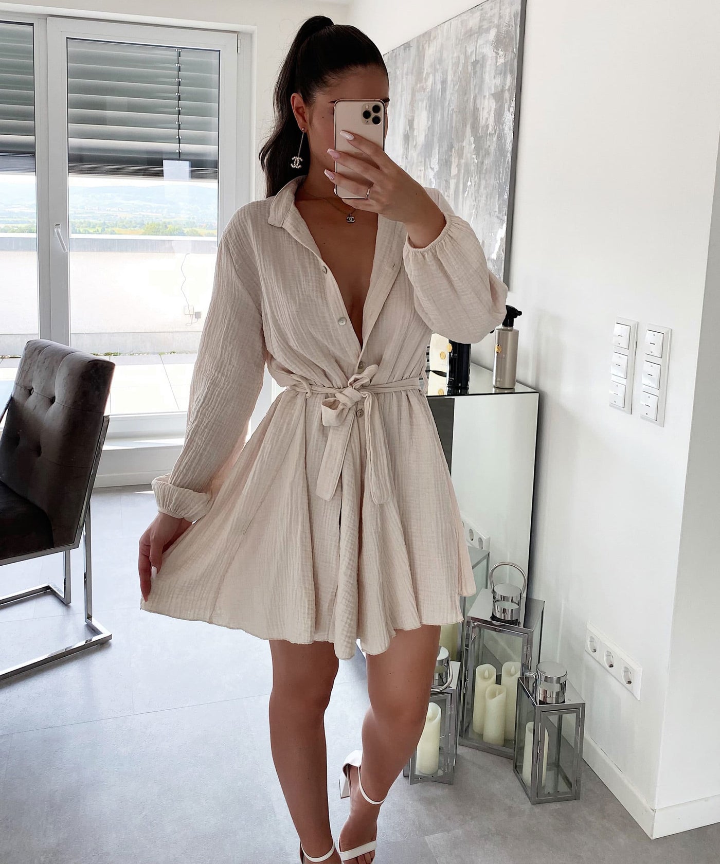 Musselin Kleid Daisy Beige  Ladypolitan - Fashion Onlineshop für Damen   