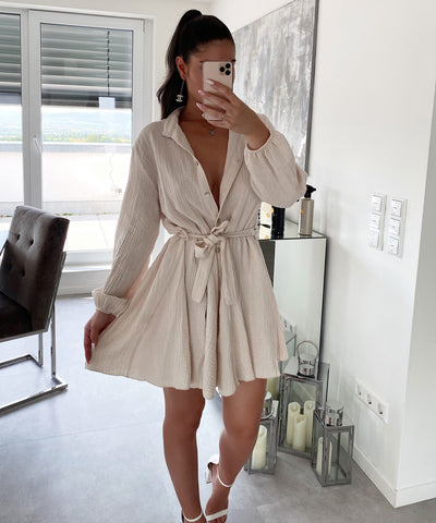 Musselin Kleid Daisy Beige  Ladypolitan - Fashion Onlineshop für Damen   