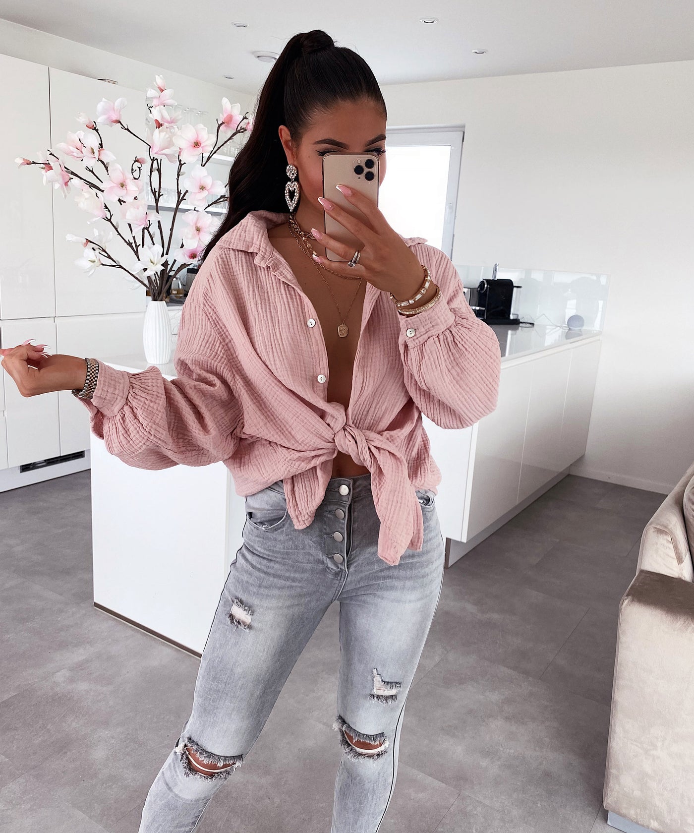 Oversize Musselin Bluse Freya Rosa Kurz  Ladypolitan - Fashion Onlineshop für Damen   
