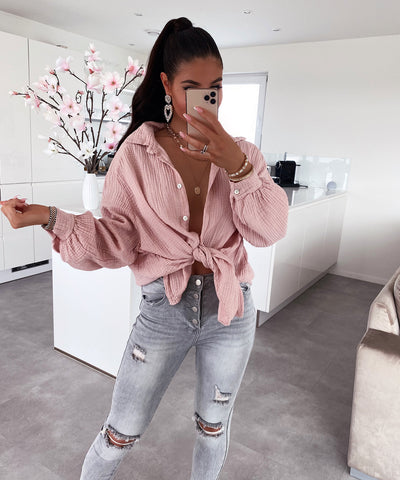 Oversize Musselin Bluse Freya Rosa Kurz  Ladypolitan - Fashion Onlineshop für Damen   
