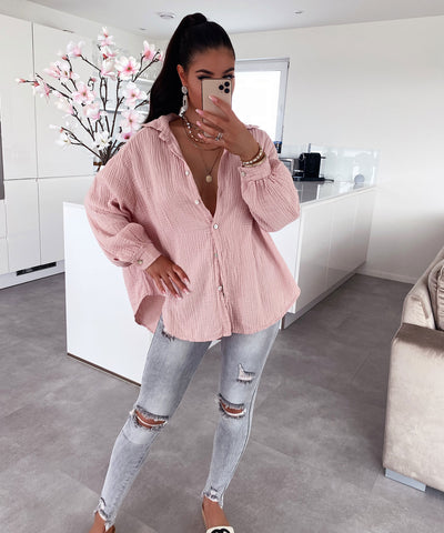 Oversize Musselin Bluse Freya Rosa Kurz  Ladypolitan - Fashion Onlineshop für Damen   