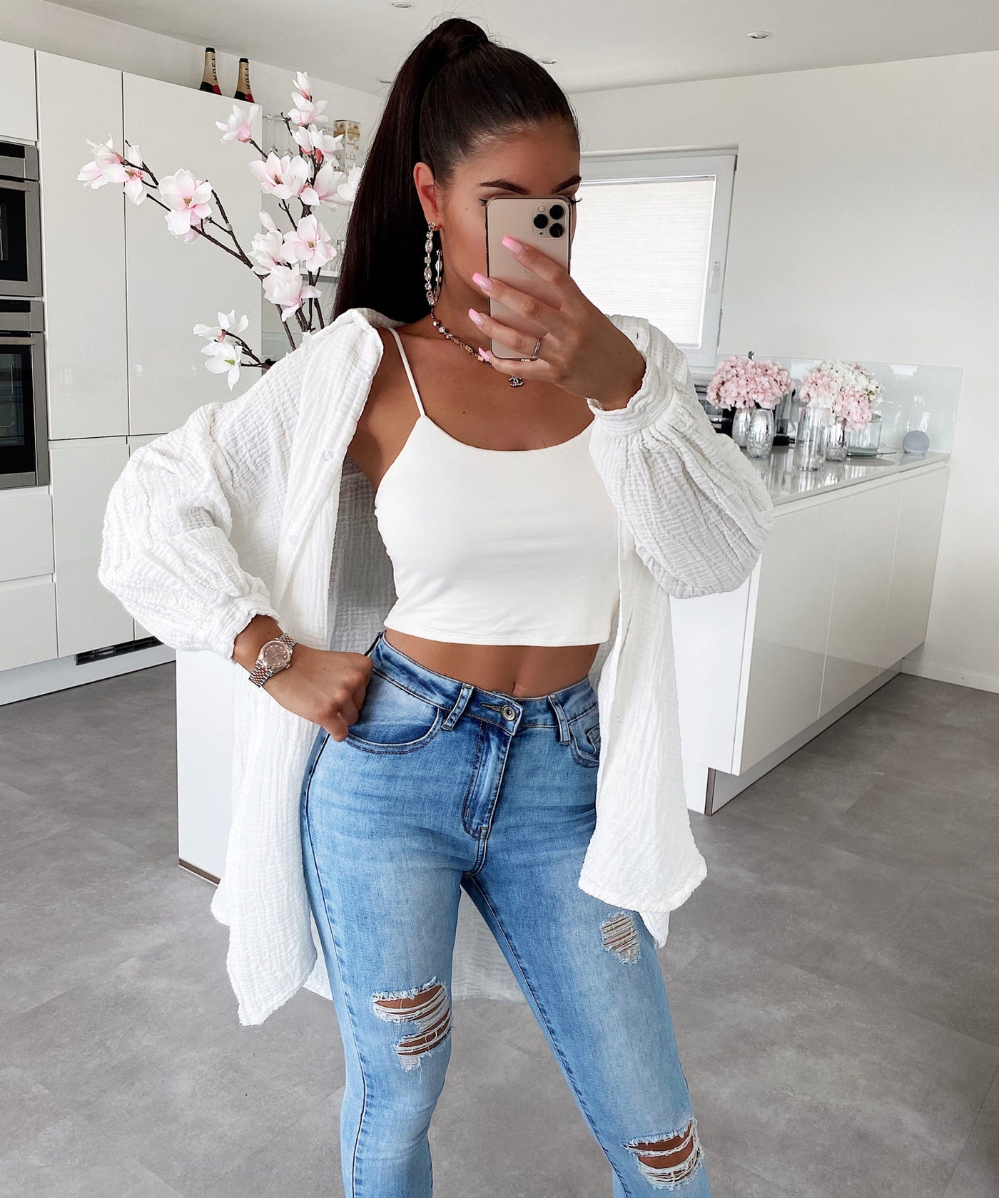 Oversize Musselin Bluse Freya Weiß Lang  Ladypolitan - Fashion Onlineshop für Damen   