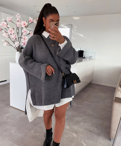 Oversize Pullover Elsa Dunkelgrau  Ladypolitan ♡   