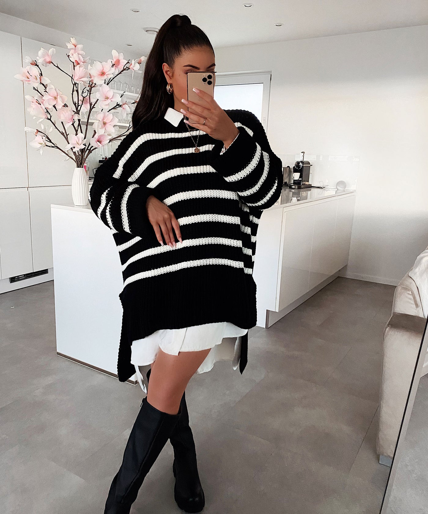 Oversize Pullover Elsa Streifen Schwarz  Ladypolitan ♡   