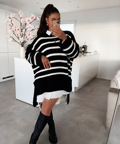 Oversize Pullover Elsa Streifen Schwarz  Ladypolitan ♡   