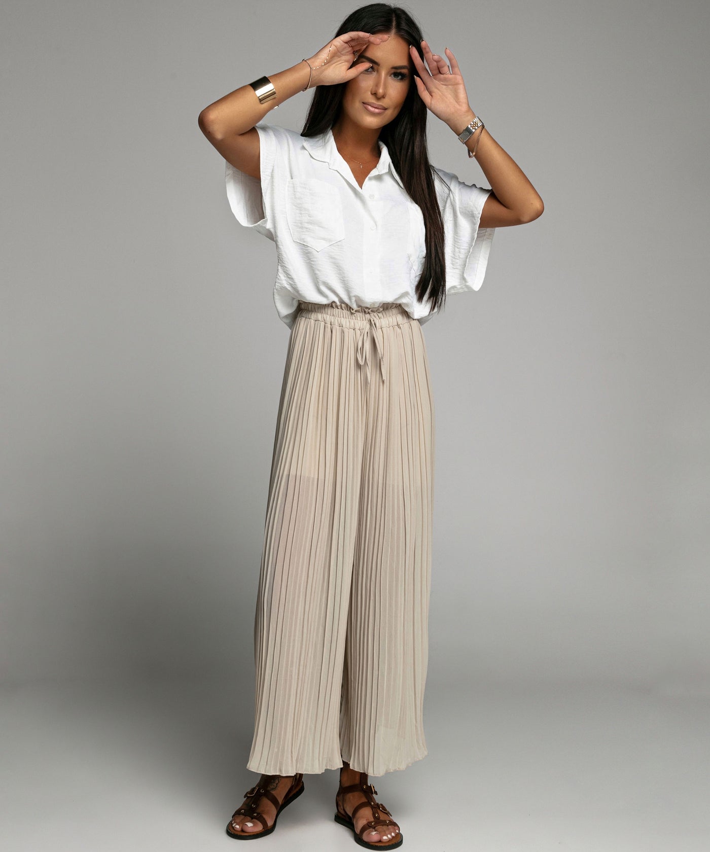 Plissee Hose Mira Beige  Ladypolitan - Fashion Onlineshop für Damen   
