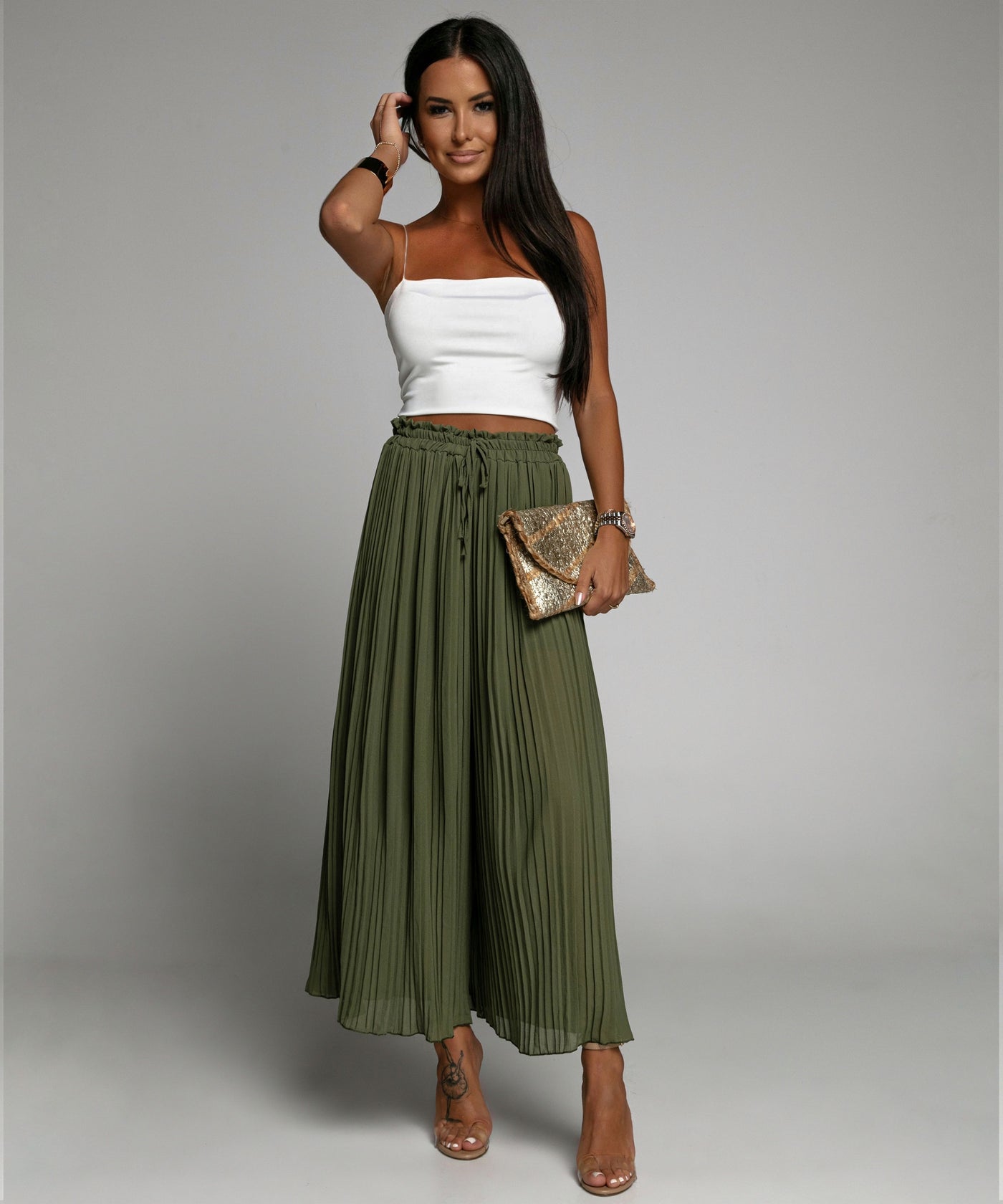 Plissee Hose Mira Khaki  Ladypolitan - Fashion Onlineshop für Damen   