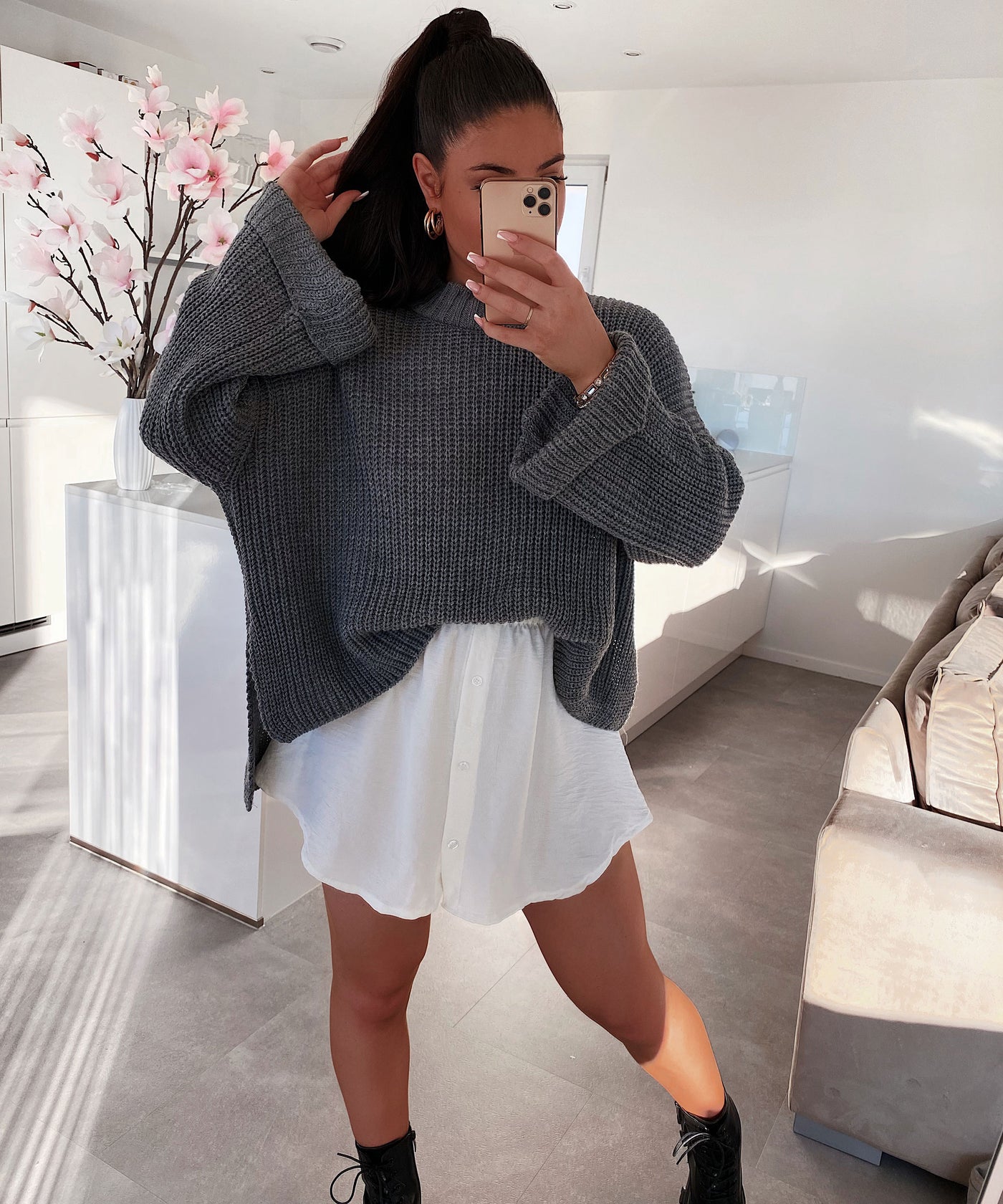 Pullover Elsa Kurz Dunkelgrau  Ladypolitan ♡   