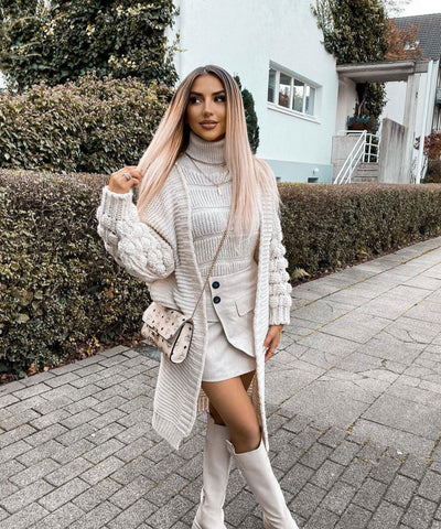 Strickjacke Cloudy Lang Beige  Ladypolitan - Fashion Onlineshop für Damen   