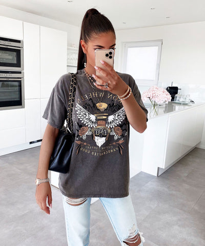 T-Shirt Wheels Vintage Dunkelbraun  Ladypolitan - Fashion Onlineshop für Damen   